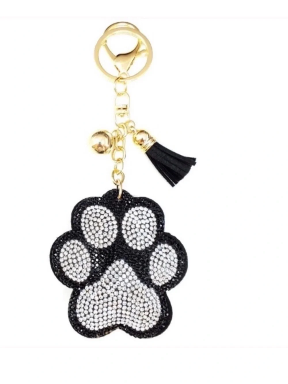 Rhinestone Paw Print Keychain Bag Charm – Black & Silver